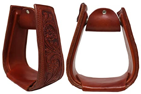 Leather Covered Oversized Western Stirrups Floral Tooled Lightweight Handmade Western Style Stirrup ME-WSS-007