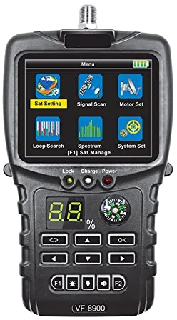 QYTEC Digital Satellite Meters VF-8900 Sat Finder for Satellite Receiver DVB S2/DVB S Dish TV Satfinder Compass Satellite Finder Meter Loop Search Spectrum