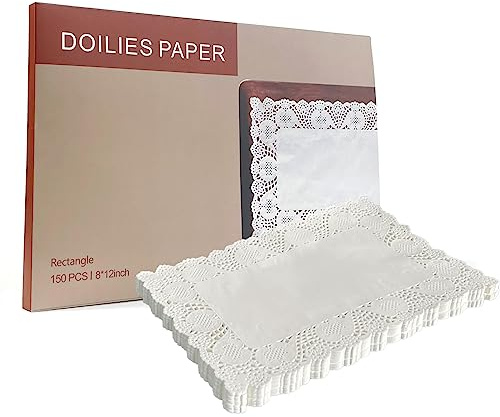 Aegwynn Lace Paper Placemats-8 inch x 12 inch Rectangle Doilies 150 Pcs,Disposable Doilies, Elegant White Decorative Paper Doilies for Din,Parties,Birthday and Weddings. 8 * 12