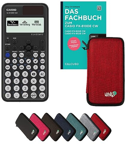 Casio fx-810DE CW Incl. Funda Protectora Rojo y Libro especializado (96 páginas, DIN A5) – Calculadora científica – Smart Set (Alemán)