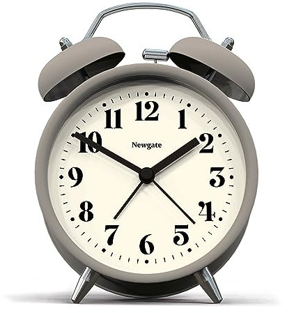 NEWGATE® Theatre alarm clock | Modern classic twin bell alarm clock | Stone | Easy to read numbers | Ideal for bedside, desk or shelf | Retro bedroom & office accessory