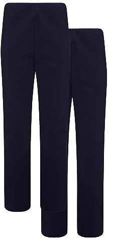 Pack of 2 Ribbed Work Trousers for Women UK, Navy Black Trousers Women Ladies Nurse Carer Comfy Pants Womens Trousers Elasticated Waist High Rise Bootleg Stretch Bottoms Sizes 8-151