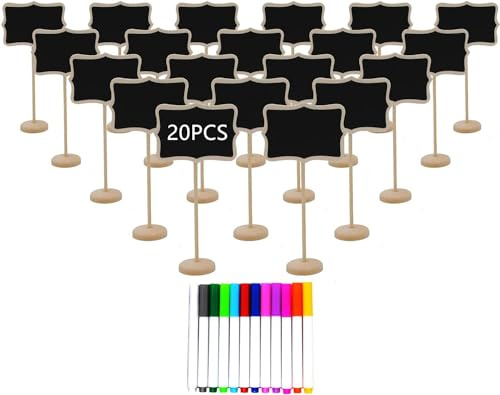 Lot de 20 mini tableaux noirs en bois avec chevalet-Étiquettes alimentaires | pour buffet de fête, tableau pour panneaux de message, cartes de table de mariage, décorations d'événements spéciaux