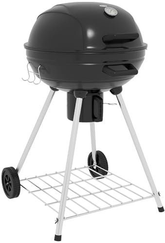 Outsunny Holzkohlegrill BBQ Smoker mit Deckel Thermometer Räder Kohlewanne Griff Grillwagen Kugelgrill, Kohlegrill für Barbeque Camping, Terrasse, Garten 55 x 65 x 89 cm