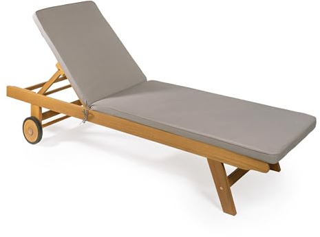 JONATHAN Y LNG1000D Mallorca 77.56x23.62 Modern Classic Adjustable Acacia Wood Chaise Outdoor Lounge Chair with Cushion & Wheels Coastal, Bohemian, Minimalist, Traditional, Dark Gray/Natural