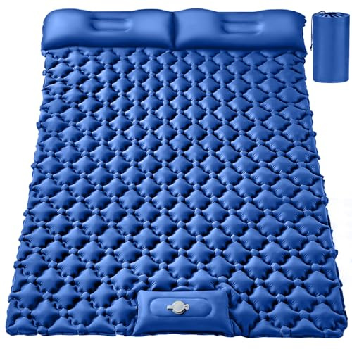 Matelas de couchage double ultra léger de 10,2 cm extra épais auto-gonflant pour 2 personnes avec oreiller, pompe à pied intégrée, tapis de camping portable pour randonnée, voyage, tente, camping