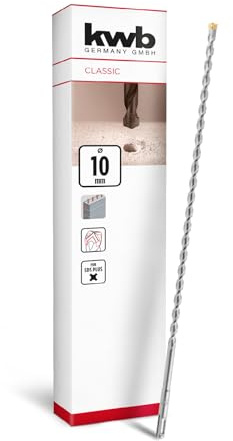 kwb SDS Plus Bohrer, SDS Plus Hammerbohrer (Ø 10 mm x 460/400 mm, mit extrem schneller Hartmetall 4X-Schneide, für armierten Beton, Stein & Mauerwerk)