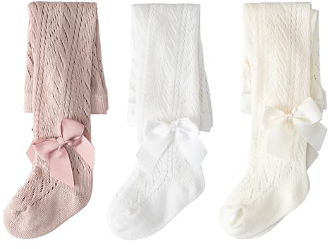 CHUNG Baby flickor småbarn spädbarn tunna nät tights nyfödd rosett strumpor leggings 0-5 år för sommaren, 3 par rosett, 1-2 Years