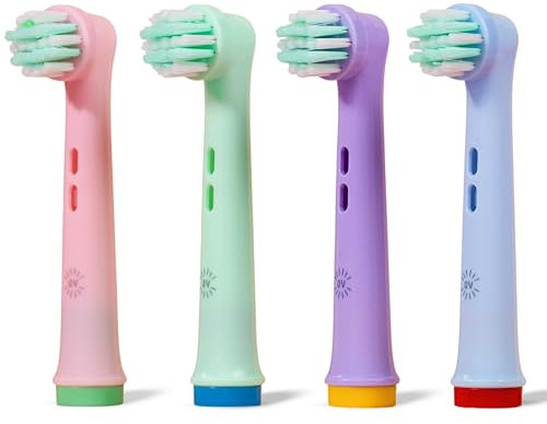 Testine Oral B Bambini Compatibili | Confezione da 4 Testine Compatibili per Spazzolino Elettrico Oral-B Bambini, Colorate e Divertenti | Morbide e Delicate sulle Gengive | Design Divertente