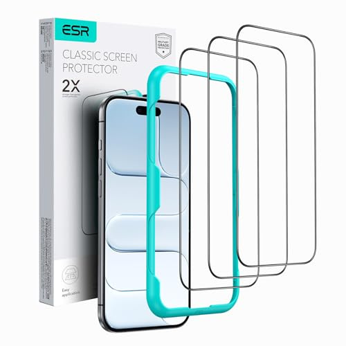 ESR 3-pack för iPhone Air skärmskydd, [9H hårdhet] [Militärklassad splitterskyddad] Heltäckande härdat glasfilm med enkelt installationsverktyg, HD-klar, repbeständig