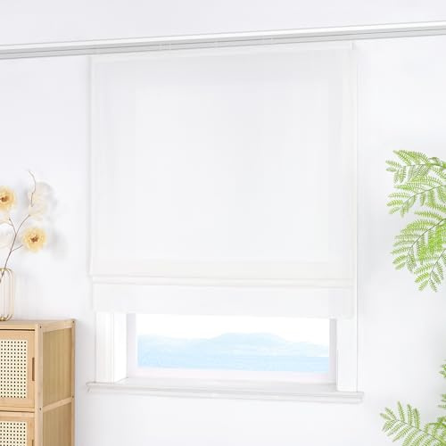 ESLIR Tenda a pacchetto con oscurante, in tinta unita, per cucina, soggiorno, con guida in , per finestre senza fori, bianco, 120 x 140 cm (larghezza x altezza)