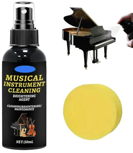 Piano Shine Polish & Cleaner - Clean, Polish, Wax & Protect Glossy Pianos & Surfaces,Polishing Brightening Agent,50ml Piano Cleaning Kit Spray Liquid for Flute Trumpet Trombone Bass (Black Set)