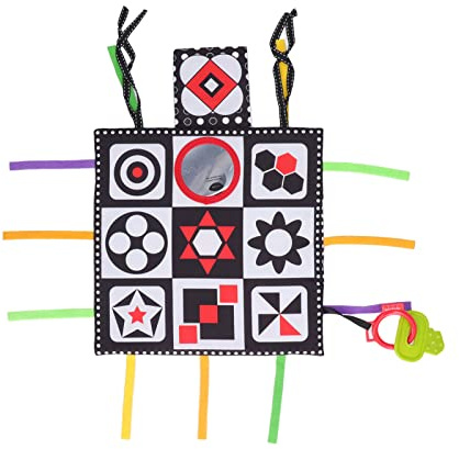 Libro morbido in stoffa per neonati, bianco nero, ad alto contrasto, con specchio, massaggiagengive, giocattolo educativo, regalo di compleanno per neonati, bambini, tessuto in (Figura geometrica)