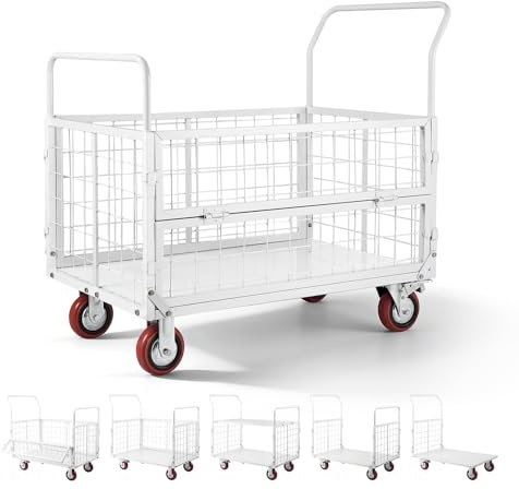 VEVOR Carrello a Piattaforma Cesto con Gabbia, Capacità Carico max. 907,18 kg, Carrello a Pianale Contenitore a Griglia per Trasporto Merci Pacchi Logistica Lavanderia, 1130 x 675 x 1070 mm