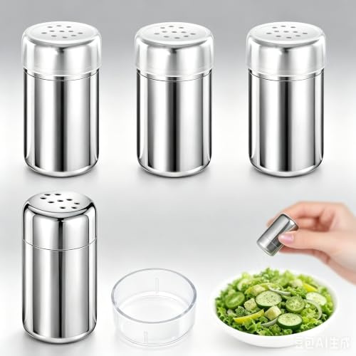 Bohrma 4 styck 5 ml mini saltströare för resor, rostfritt stål saltströare liten med lock, kryddflaskor för resor, saltströare och pepparkströare för restauranger, camping och grill utomhus