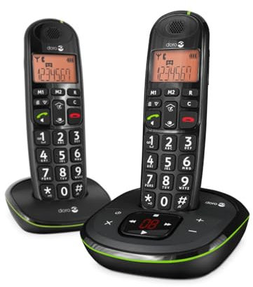 Doro PhoneEasy 105wr Téléphone sans Fil pour Seniors avec Grandes Touches, Son Amplifié et Répondeur Intégré (Noir) [Version Française] (Noir Duo)