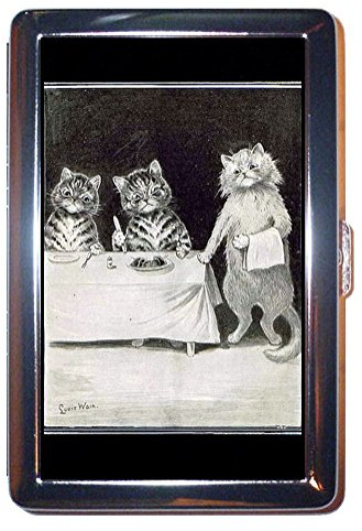 Louis Wain c1895 Cat Waiter Restaurant Art: ID Wallet or Cigarette Case USA Made