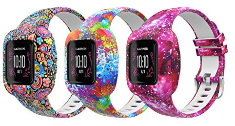 MoKo 3PACK Band Compatible with Garmin Vivofit JR 3, Soft Silicone Printing Pattern Adjustable Replacement Strap Wristband Bracelet