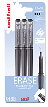 uni-ball UF-222-07 On Point Erasable Ballpoint Black Gel Pens. Premium 0.7mm Rollerball Tip for Super Smooth Handwriting. Easy-Retract Eraser for Secure and Stable Rubbing Out. Pack Of 3