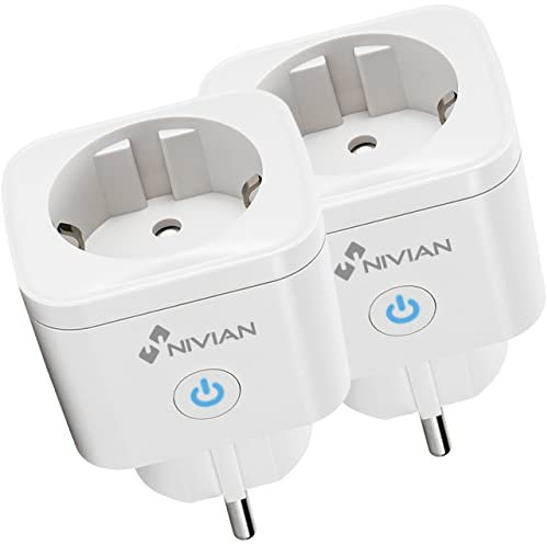 Nivian– Enchufe Inteligente–WiFi–Protección contra sobretensiones y Control de Consumo energético - App Tuya (Pack of 2 Plugs)