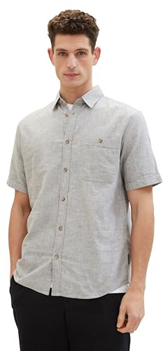 TOM TAILOR Men's 1042351 Shirt, 34607-Smokey Olive Green Chambray, S