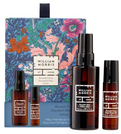 William Morris At Home Pillow Mist 50ml and Pulse Point Oil 10ml | Calming Essential Oils, Relaxing Fragrance Helps with Sleep, Magnesium, Travel Size, Vegan and Cruelty Friendly, Beauty Gift
