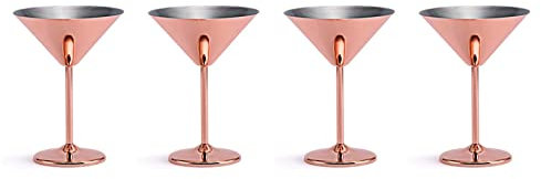 Daconovo 4X Copa de Cóctel de Martini de Acero Inoxidable Copa de Vino de Base Alta Copa de Vino Irrompible Barra de Metal Copa de Champán Cobre