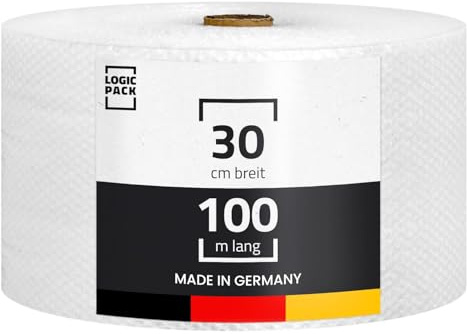 LOGIC PACK Pluriball per Imballaggio e Spedizione - Rotolo Millebolle 100 m x 30 cm - Film Protettivo a 2 Strati Antistrappo e Antiurto - Ideale per Trasloco, Trasporto e Oggetti Fragili