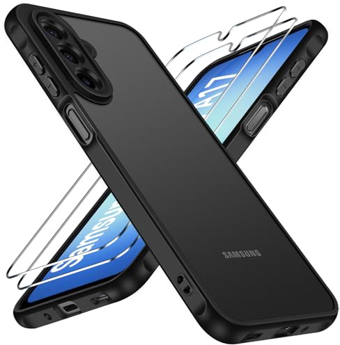 ivoler Funda Mate Negro para Samsung Galaxy A18 / A17 4G / 5G con 2 Piezas Cristal Templado, [Protección Militar] Carcasa Protectora Antigolpes Trasera Translúcida Antiarañazos Duro Bumper Case