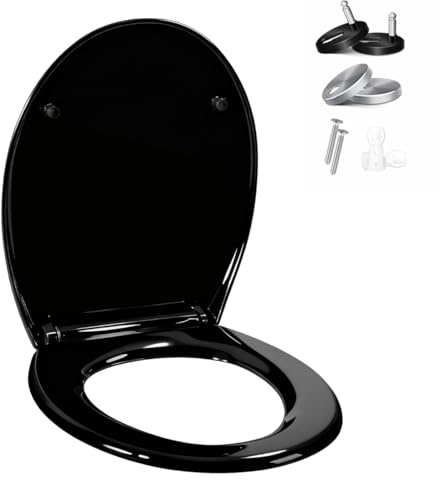 Tavoletta WC Universale, Copriwater O Forma con Chiusura Ammortizzata, Sedile WC con Sgancio Rapido a un Pulsante, Facile da Pulire, Rapido Montaggio, Antibatterico, Nero