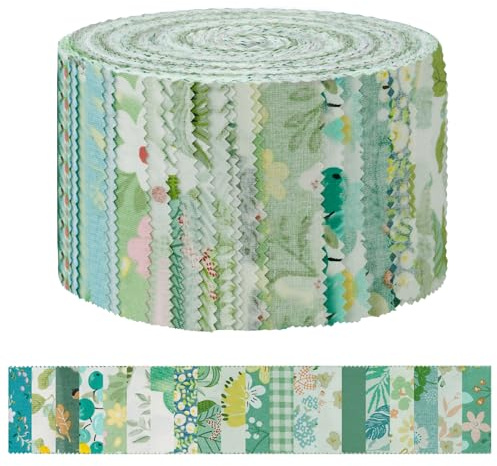AOOSA 40 Piezas Jelly Roll, 6.35x112cm, Algodón Telas Patchwork 20 Estampados Florales Diferentes para Costura, Decoración de Bricolaje, Mantas Cojines Trabajo a Mano, Textil Manualidades-Verde