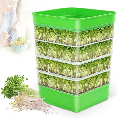 Gifeerory Kit de cultivo de brotes de 4 niveles, micro-verde, brotes apilables, juego de cultivo para alfalfa, semillas de hierba de trigo