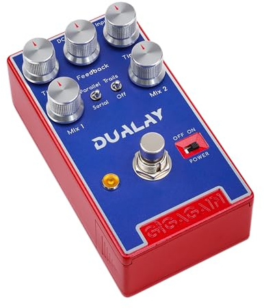 Gigagain GP07 Dualay Dual Delay Pedale per chitarra – Doppio effetto delay, delay digitale con controllo Tap Tempo, eco ambientale, ripetizioni in stile stereo, true bypass, pedale compatto in metallo