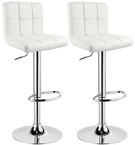 WOLTU Barhocker 2er Set Barstühle Weiß, Höhenverstellbar, Drehstühle, Küchenstühle mit Rückenlehne und Fußstütze, Robuster Metallrahmen, gemütliche PU weiche Sitzfläche