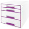 Leitz 52131062 Wow Cube Schubladenbox (Polystyrol) 4 Schubladen perlweiß/violett