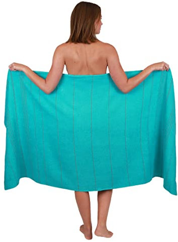 Betz Badetuch XXL Lines 90x180 cm – 100% Baumwolle, weich & saugstark – Strandtuch groß für Urlaub, Pool, Sauna & Outdoor – modernes Streifendesign Farbe türkis