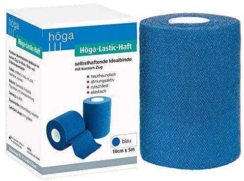 Höga-Lastic-Haft blau, kohäsive (selbsthaftende) Idealbinde mit kurzem Zug - 10 cm x 5 m gedehnt,, atmungsaktiv, rutschfest, elastisch