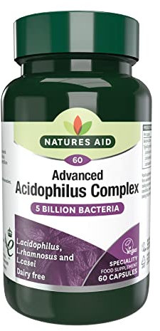 Natures Aid Acidophilus Complex 5 Billion CFU – High Strength Probiotic Supplement 5 Billion Live Bacteria – Supports Digestive Health & Gut Flora – Vegan, Gluten Free, Non-GMO – 60 Capsules