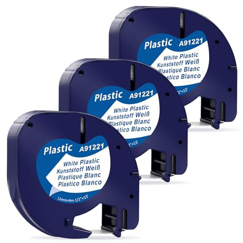3 x Kompatibel mit Dymo LetraTag Etikettenband 12mm x 4m, Kompatibel mit Dymo Etikettenband Schwarz auf Weiß für XR LT-100H LT-100T 200B QX50
