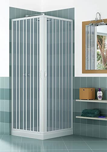 Eck-Duschkabine Duschbox, 70 x 80 cm, 2 Türen mit Balg aus PVC H185 Caldoni Manen Weiß