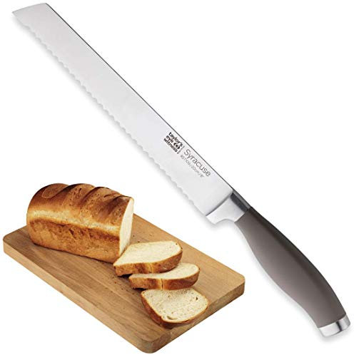 Taylors Eye Witness Syracuse Scalloped Kitchen Bread Knife - Professional 20cm/8 Inch Cutting Edge, Multi Use. Precision Ground, Razor Sharp, Fine Blade. Soft Textured Grey Handle, Excellent Grip.