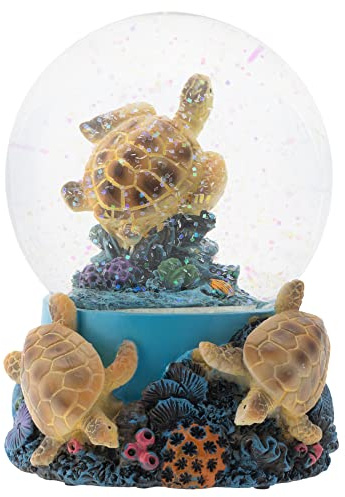 Elanze Designs Coral Reef Sea Turtles 100MM Sturdy Wind Up Musical Glitter Water Snow Globe Tabletop Dresser Nightstand Figurine Decoration Plays Tune Wonderful World