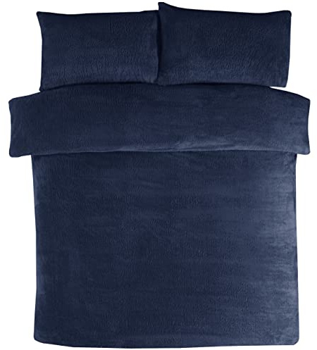 Sleepdown 5056242753766 Juego edredón y Fundas de Almohada de Forro Polar, Color Azul Marino, cálido y Acogedor, Poliéster, Doublé