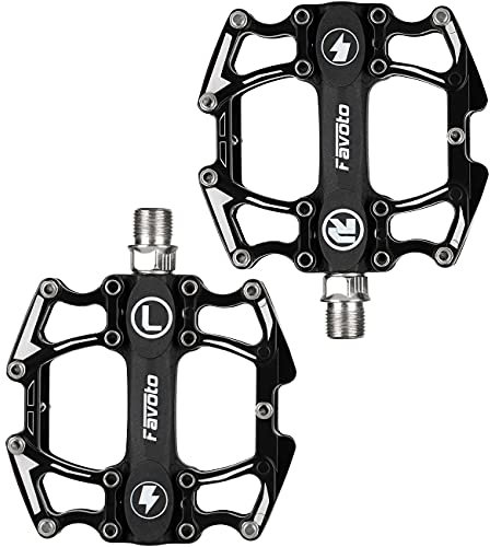 Favoto Fahrradpedale Mountain Road Fahrrad Pedalen Trekking Rennrad MTB Pedale mit weiter Aluminiumlegierung Platform 9/16 Zoll Schraubengewinde Schwarz