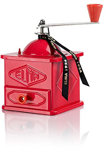 Elma Molinillo Café Manual de Estilo Vintage con Dos Posiciones de Ajuste | Chapa, Uso Decorativo, Color Rojo, 10,5 x 10,5 x 15,5 cm | No Muele Café