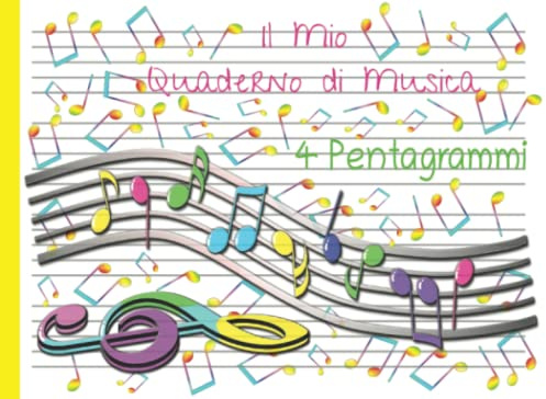 Il mio quaderno di musica pentagrammato per bambini: 4 pentagrammi per pagina / formato piccolo / pentagramma orizzontale A5 / pentagramma Grande / 60 pagine -30 fogli ( ottimo per regalo a bambini )
