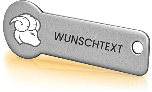 Einkaufswagenlöser ® Personalisiert mit Sternzeichen/Personalisierter Schlüsselanhänger mit Gravur & Schlüsselfundservice/Einkaufschip zum Rausziehen/Entriegler für Einkaufswagen - Widder