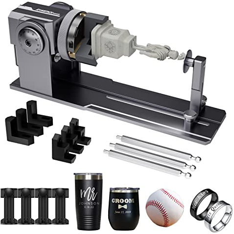 ATOMSTACK MAKER R1 Laser Rotary Roller, 3-in-1 Rotation with Risers for Engraver, 180° Angle Adjustment Jaw Engraving Cylindrical Object Boxes, Wine Glass, Tumbler, Ring