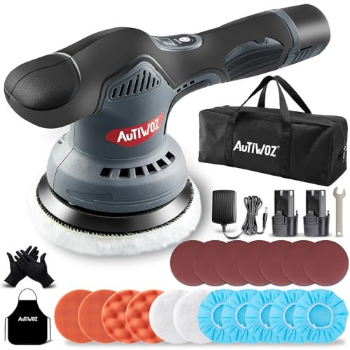 AUTIWOZ Cordless Car Buffer Polisher Machine Dual Action Polishing Machine Orbital 2500-5000RPM 8 Variable Speeds 5inch Backing plate for Car Detailing Polish Buffing Sanding DIY with 2PCS 12V Battery
