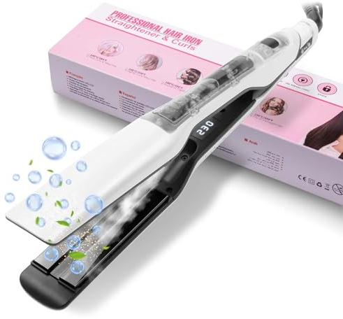 UKLISS Piastra a Vapore, Piastra Larga 40 mm con display LCD, potente getto di vapore, capelli ultra lisci - Per tutti i tipi di capelli, protezione professionale dei capelli, 100°C-230°C